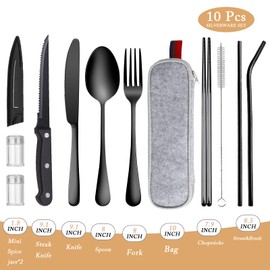 Travel Utensil Set, Reusable Stainless Steel Flatware Set with Case, Portable Camping Cutlery Set, 10-Piece Travel Kit Dinnerware Set