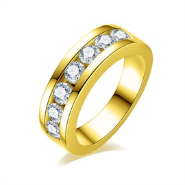 Idocare Moissanite Wedding Band 2.1cttw D Color VVS1 Round Cut 14K Yellow Gold Plated 925 Sterling Silver Eternity Band Rings for Women and Men