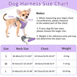 Plliocse Dog Harness and Lead for Walking, Escape Proof Vest Harnesses with Reflective Strips, Step-in Dog Harness for Small Dogs with1.5M Leash (Purple, Large)