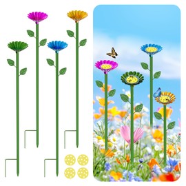 Bee Watering Station for Garden, 4 Pack Metal Bee Watering Stakes Flower's Metal Bee Feeder with 4 Floaters, Colourful Bee Watering for Outdoor Garden Decoration