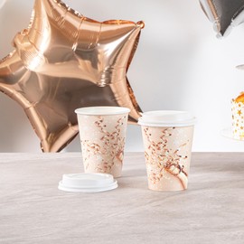 Restaurantware-Restpresso 12 Ounce New Year’s Eve Party Cups, 400 Hot Cups With Plastic Lids - Rolled Rim, Single Wall, Disposable Paper Coffee Cups, Sustainable, Serve Hot And Cold Drinks