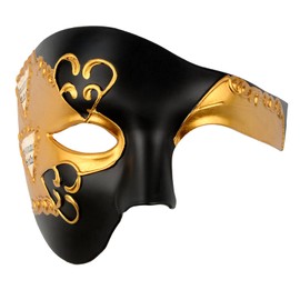 Hoshin Masquerade Mask, Half-Face Mardi Gras Decorations Venetian Masks for Mens(Black & Gold)