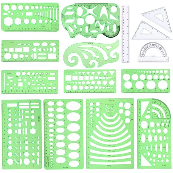 CFTfabMS 15Pcs Geometric Stencils Drawing Templates,Drawing Stencils Drafting Tools with