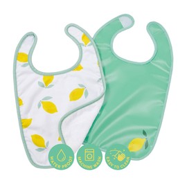 BabyToLove Set of 2 Bibs | Soft & Waterproof with a Hook & Loop Closure | Infant & Toddler Mealtimes | Happy Lemon
