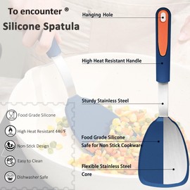 To encounter 5 Pieces Silicone Spatula Set, Non-Stick Silicone Turner Spatulas, Heat Resistance Cooking Utensils, Flip Turner for Fish, Egg, Pancake, Navy Blue