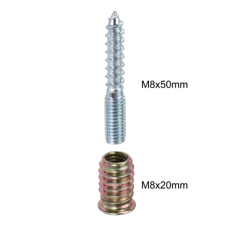 uxcell 20pcs M8x20mm Threaded Insert Nut, 8pcs M8x50mm Hanger Bolt,