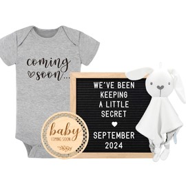 Baby Coming Soon Announcement Ideas, Surprise Pregnancy Reveal To Family Grandparents Grandma Dad- Baby Shower Gender Reveal Gifts- Felt Letter Board, Wooden Sign, Baby Onesie, Security Blanket
