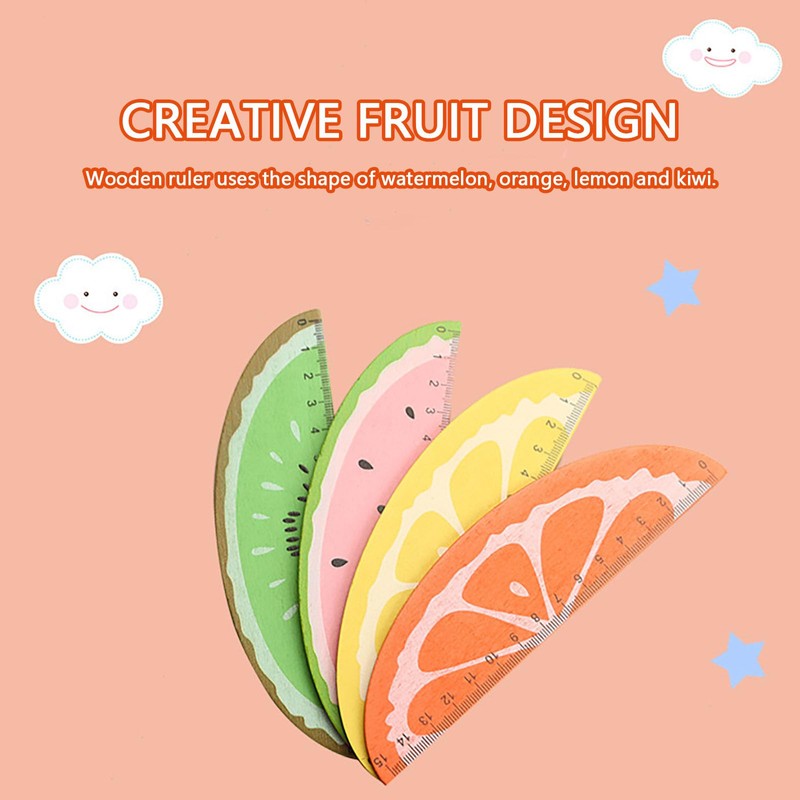 4Pcs Cute Colorful Fruit Wood Ruler Helpful Wooden Measuring Straight