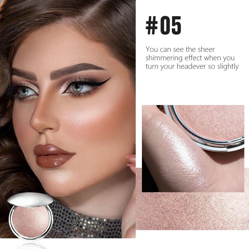 Champagne Glow Shimmer Face Highlighter Makeup, Soft Pink Contour Powder