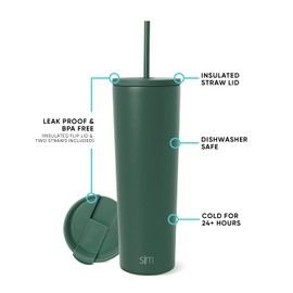 Simple Modern Vaso Térmico con Pajita y Tapa | Vaso de Café Botella de Agua Reutilizable de Acero Inoxidable Taza de Café para Viajes | Regalos para Mujeres & Hombres| Classic Colección| 830ml |Forest
