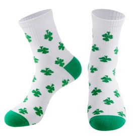 Rthjsfj St. Patrick's Day Socks for Men, Green Shamrock Quarter Socks, Funny Holiday Gifts (US, Alpha, One Size, Regular, Regular, White)