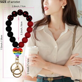 BIHRTC Elastic Silicone Beaded Bracelet Wristlet Keychain Unique Beaded Bangle Key Chains House Car Keys Holder Keyring Cute Love Letter Key Ring Female Bracelets Wrist for Women Girls