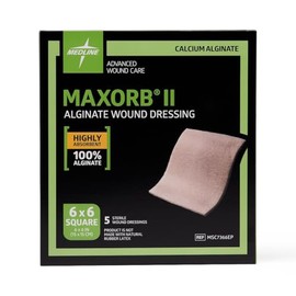 Medline Maxorb II Alginate Wound Dressings, 6" x 6", 5 Count (Pack of 1)