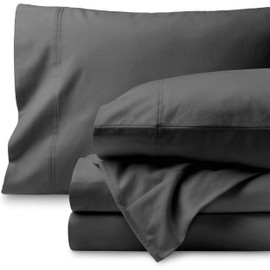 Bare Home Flannel Sheet Set 100% Cotton, Velvety Soft Heavyweight - Double Brushed Flannel - Deep Pocket (King, Grey)