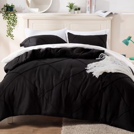 BYSURE 3 Pieces Queen Comforter Set(Black), Lightweight Bedding Set with 2 Pillow Shams, Down Alternative Diamond Stitched Bedding Comforter for All Season