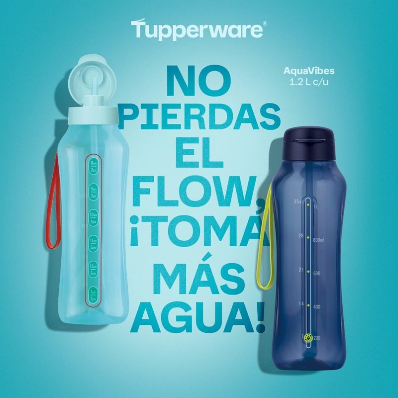 Tupperware Botella De Agua Aquavibe Motivacional 1.2l Azul