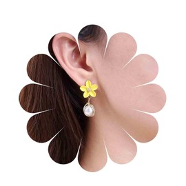 Andelaisi Boho Acrylic Flower Earrings Vintage Acrylic Resin Flower Earrings Gold Pearl Drop Earrings Bridal Flower Floral Earrings Jewelry for Women