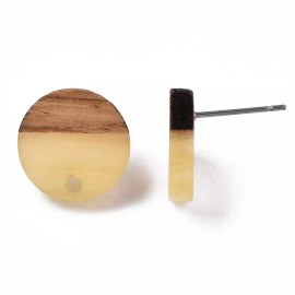 Unbranded 10 Stainless Steel Wood Earring Posts Studs Tacks– 14mm - Brown Khaki - Circle