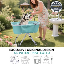 AceRide Dog Bathtub, Portable & Elevated Dog Bath Tub with Adjustable Height, Foldable Design for Easy Storage, Ideal for Small to Large Dogs, Indoor & Outdoor Use, Green
