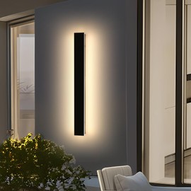 Daoseolo Modern Outdoor Wall Sconce, 47inch LED Wall Mounted Light, 3000K Warm White, IP65 Waterproof, Black Aluminium, AC 85-265V, Minimalist Long Light Fixture for Patio, Garage, Yard, Gardens