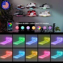 OAPRIRE LED Acrylic Floating Shoe Display 6-Pack | Remote & App Control, 60,000+ RGB Colors, 213 Modes, Music Sync Color Changing, USB Powered, Perfect for Shoe Sizes 6-13