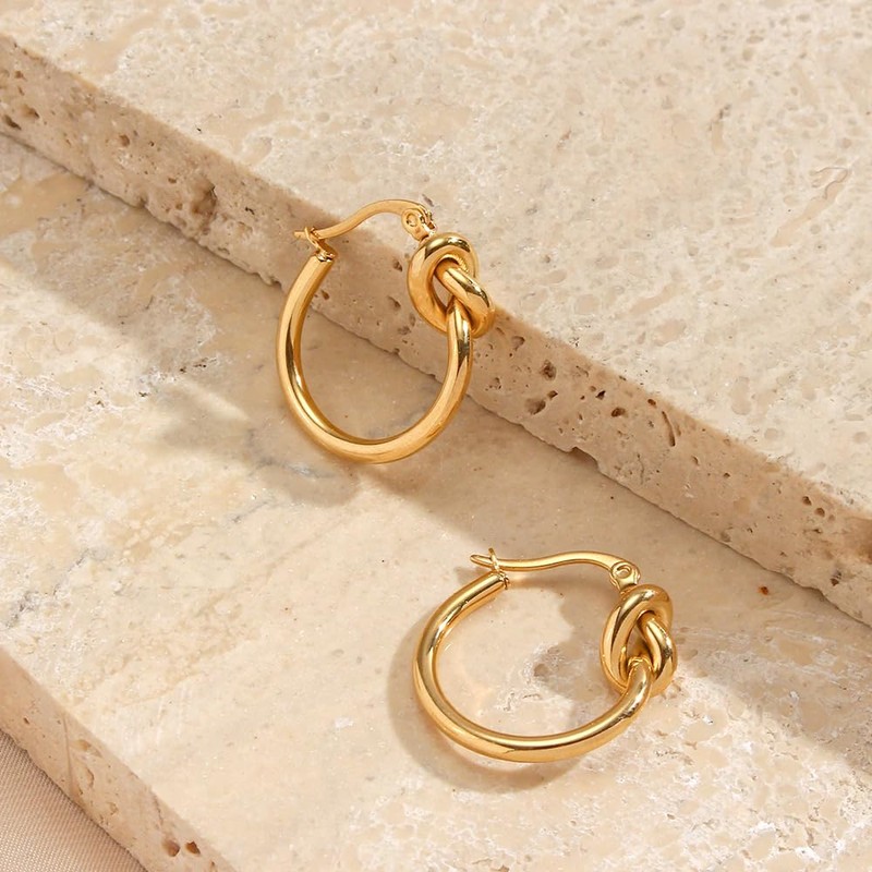 LUXSTAR Knot Small Hoop Earrings, Stainless Steel, Hypoallergenic, Binaural Set,