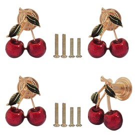 Hetyskluy Cherry knobs 4PCS, Cabinet Drawer Knob,Zinc Alloy Single Hole Cherries Shaped Pull Handle Knobs for Dresser Drawer Cabinet Closet Pull Door Decorative Knobs