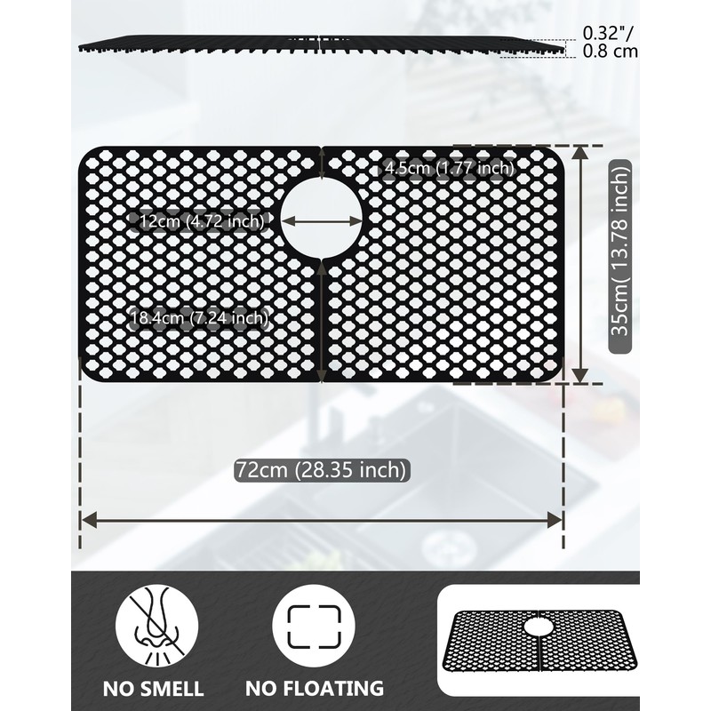 Behok Separable Silicone Sink Protector Grid Mat 28-7/16x13-13/16",Black