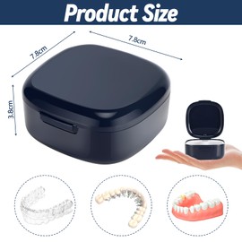 Zikenis Denture Box with Strainer, Braces Box, Denture Box, Portable Denture Box Cover, Denture Box Retainer, Protesal Container Tooth Rail Box for Holder, Cleaning Box (Blue)