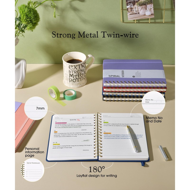 Lined Spiral Journal Notebook, A5 Hardcover Spiral Journals for Women