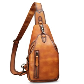 IVTG Genuine Leather Sling Bag for Men Women Crossbody Bag Chest Bag Sling Backpack Purses Hiking Sports Travel Daypack (Brown)