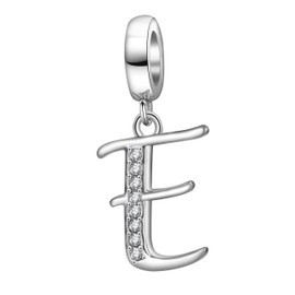 Letter Initial A-z Alphabet Beads Solid 925 Sterling Silver Dangle Crystal Charms for European Bracelets (E)