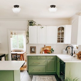 youngrender Black Schoolhouse Light Fixture Ceiling, 9 Inch Hallway Semi Flush Mount Ceiling Lighting, White Milk Glass Ceiling Lights Mid Century for Bedroom, Kitchen, Entryway