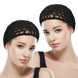 COMNICO Crochet Hair Net 2Pcs Mesh Cover Curls Hair Wrap Towels Sleeping Soft Nylon Bun Lifting Strap Thick Short Knit Snoods Hat Women Long Short Straight Curl Wig (Grey)