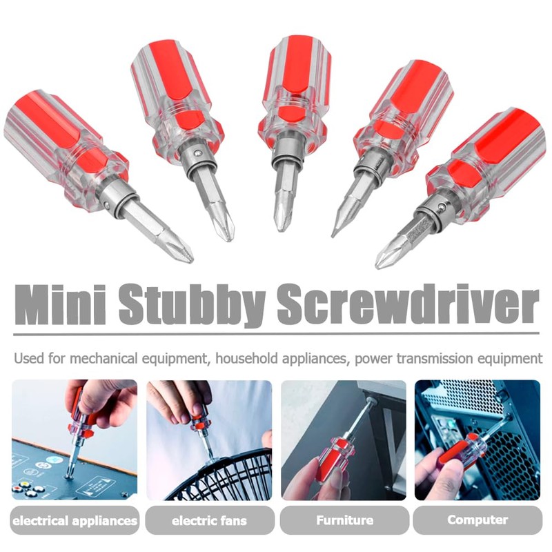 Bestgle 5 Pcs Stubby Screwdriver Set, Phillips and Flat Head