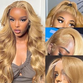 Lakaisa #27 Blonde Wig Human Hair Wig Body Wave Wig Lace Front Wig 13 x 1 HD Lace Wig Natural Brazilian Remy Hair Pre Plucked Natural Hairline with Baby Hair No Smell for Women 20 Inches