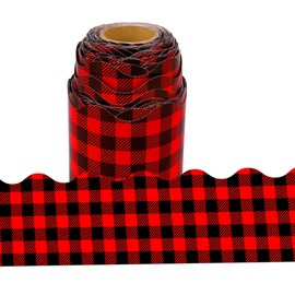 Wonmon 36 Ft Christmas Red Black Buffalo Plaid Bulletin Board Border, Red Plaid Bulletin Board Border Trim Roll for Christmas Holiday School Classroom Bulletin Board Decorations