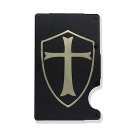 Templar Shield Engraved Metal RFID Blocking Tactical Minimalist Wallet w/Money Clip (Templar Shield)