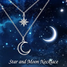 POPLYKE Crescent Moon Star necklace Sterling Silver Layered Choker Necklace for Women Wiccan Jewelry Gifts for Girls