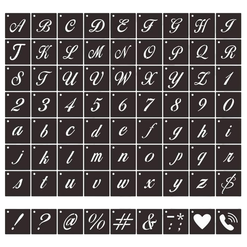 72Pcs Calligraphy Letter Stencils,1Inch Farmhouse Style Letter Number Template Interlocking