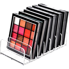 JessLab Palette Organizer, 7-Section Divided Plastic Makeup Organizer Eyeshadow Contour Blush Holder Cosmetics Storage for Bathroom Vanity Countertop, Transparent, S