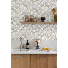 LiKiLiKi Peel and Stick Wall Paper Leaf Wallpaper Brown Grey Vintage Boho Floral Wallpaper Self Adhesive Removable Botanical ContactPaper Wall Paper for Bedroom Bathroom Cabinet Vinyl 17.3" x 393"