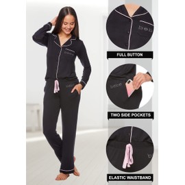bebe Black - Logo - Long Sleeve Pajama Set for Women ( Large)