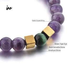 Ino Genuine Healing Gemstone Crystal Beads - 8mm Natural Stress Bracelets - Unisex for Men and Women (M, Amethyst)