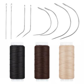 Set di aghi e filo per cucire parrucche e capelli, kit professionale per extension, filo nero, beige e marrone con 8 aghi