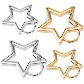 Isslly 4 PCS Star Carabiner, Zinc Alloy Heavy Duty Star Shaped Keychain Clip with 2 Sizes and 2 Colors, Carabiner Clip for Camping, Hiking, Fishing - Gold, Silver