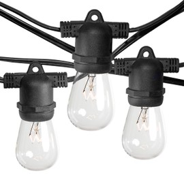 Commercial E26 String Lights with 16 Gauge Wire (50 Foot 25 Socket, S14 11 Watt Clear Bulb)
