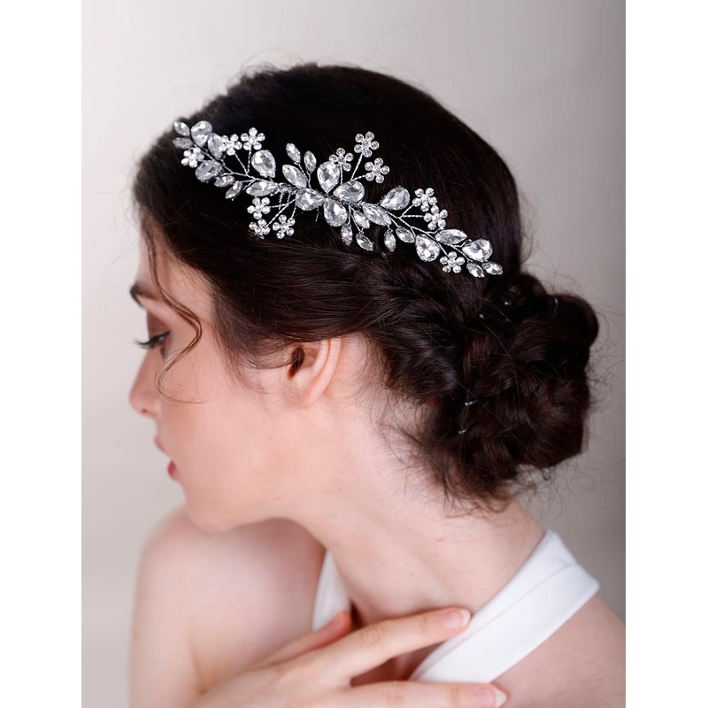 Chargances Bridal Wedding Crystal Hair Comb Handmade Flower Gemstone Hair