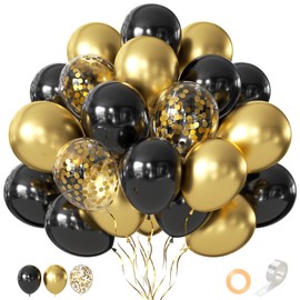 CVPARTON Black and Gold Balloons, 55 PCS Assorted Color Metallic Chrome Gold, Black, Confetti 12 Inch Latex Balloons for Birthday, Wedding, Anniversary, Graduation, New Year, Party Supplies Decoration