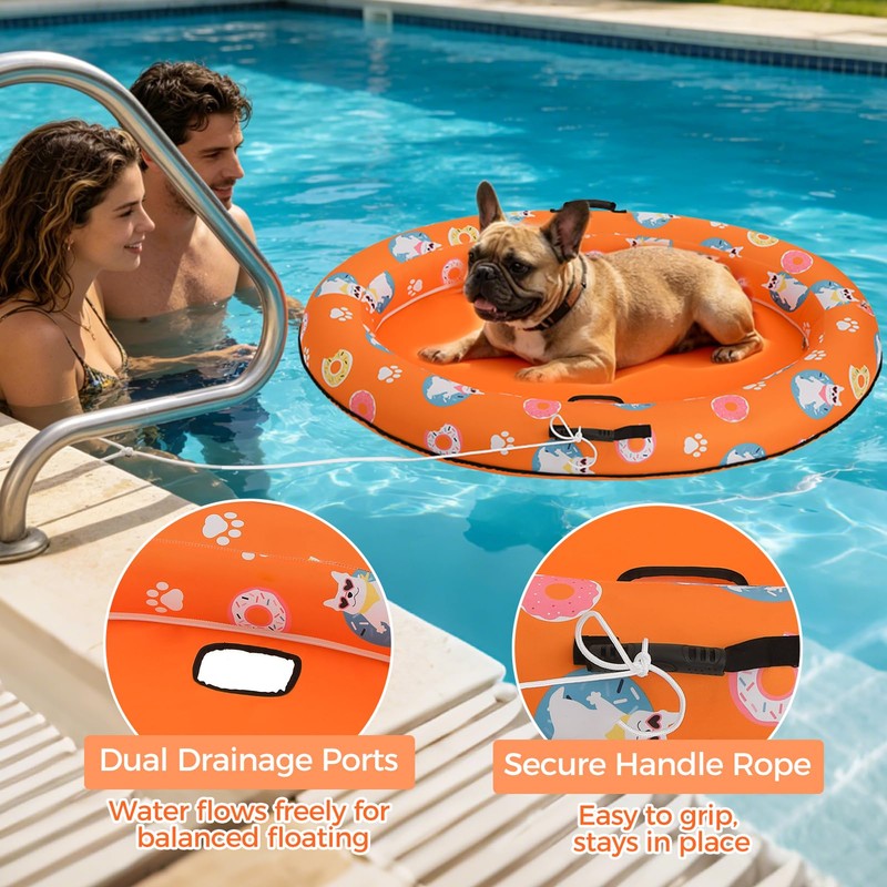 PAWCHIE Inflatable Dogs Pool Float with Rope - Inflatable Rafts,